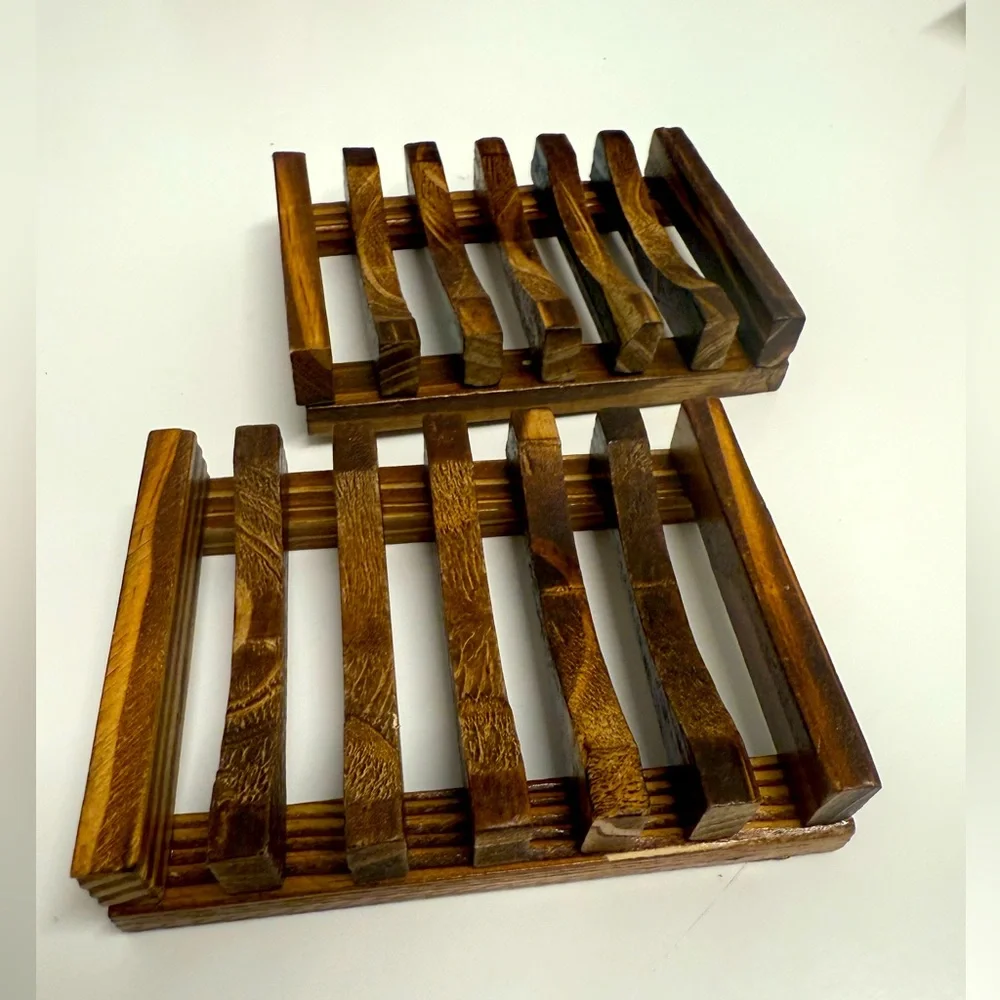 Wooden Crate & Barrel soap bar Holder Set NWOB